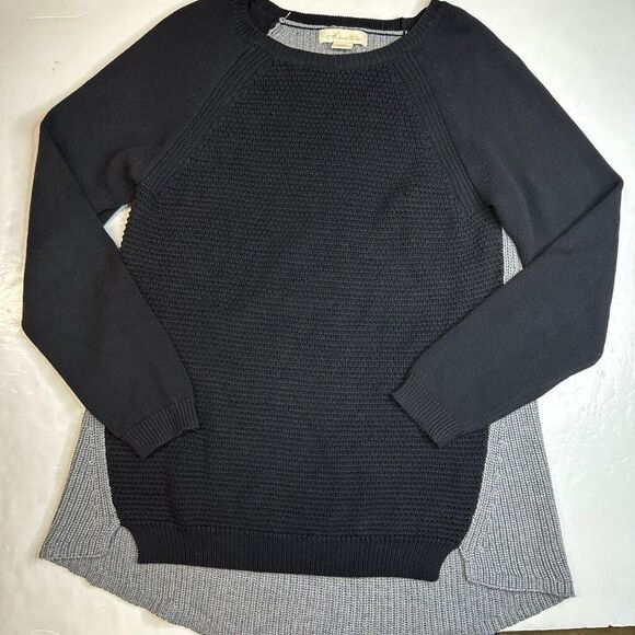 Anatara Two Tone Sweater Sz Large Black Gray Colorblock Long Sleeve High Low Hem - Picture 1 of 8